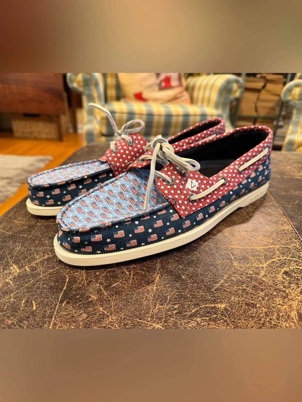 NWOT Sperry x Vineyard Vines Men’s Star & Flag Pattern Boat Shoes Size 10